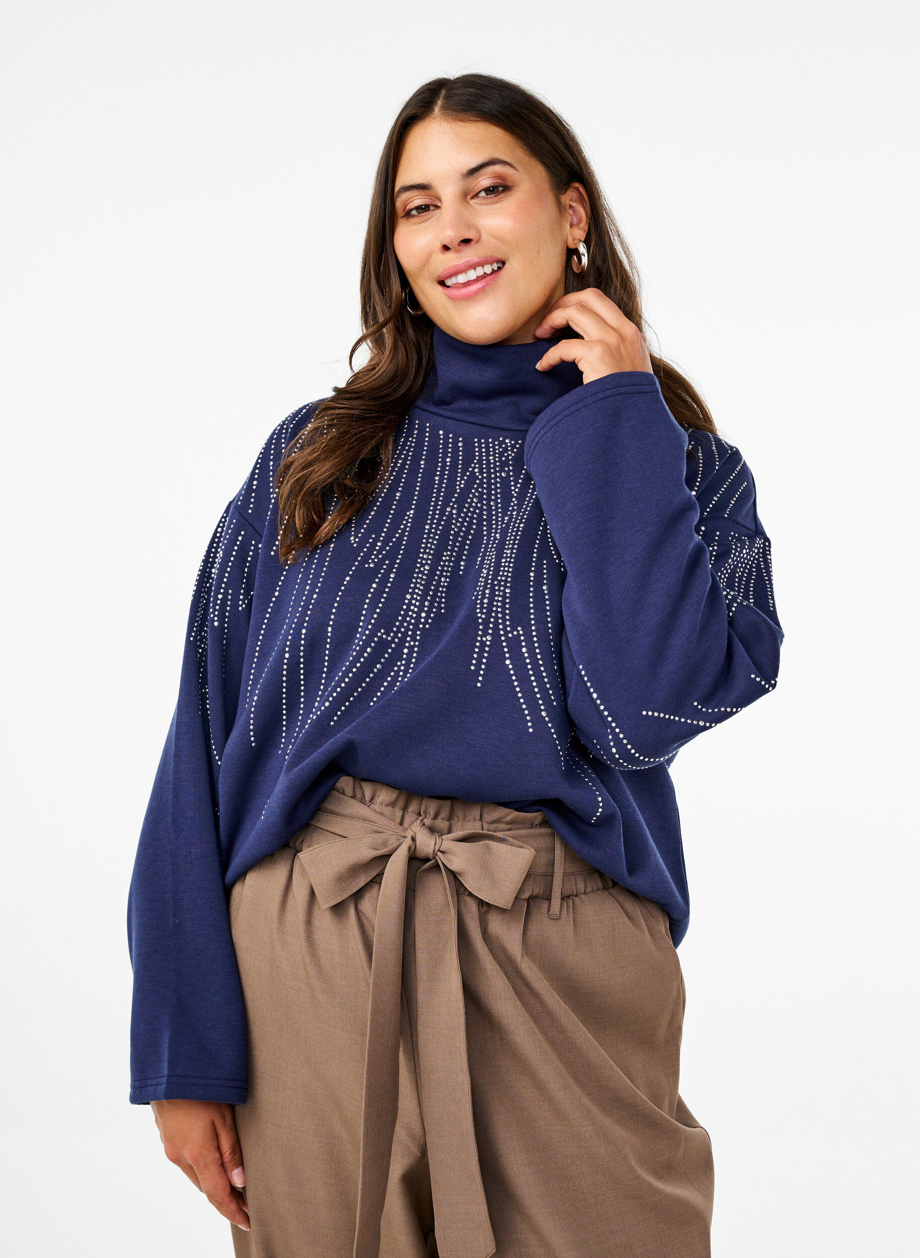 ZizziSweatshirt mit Stehkragen und Strasssteinen, Naval Academy, Model image number 0