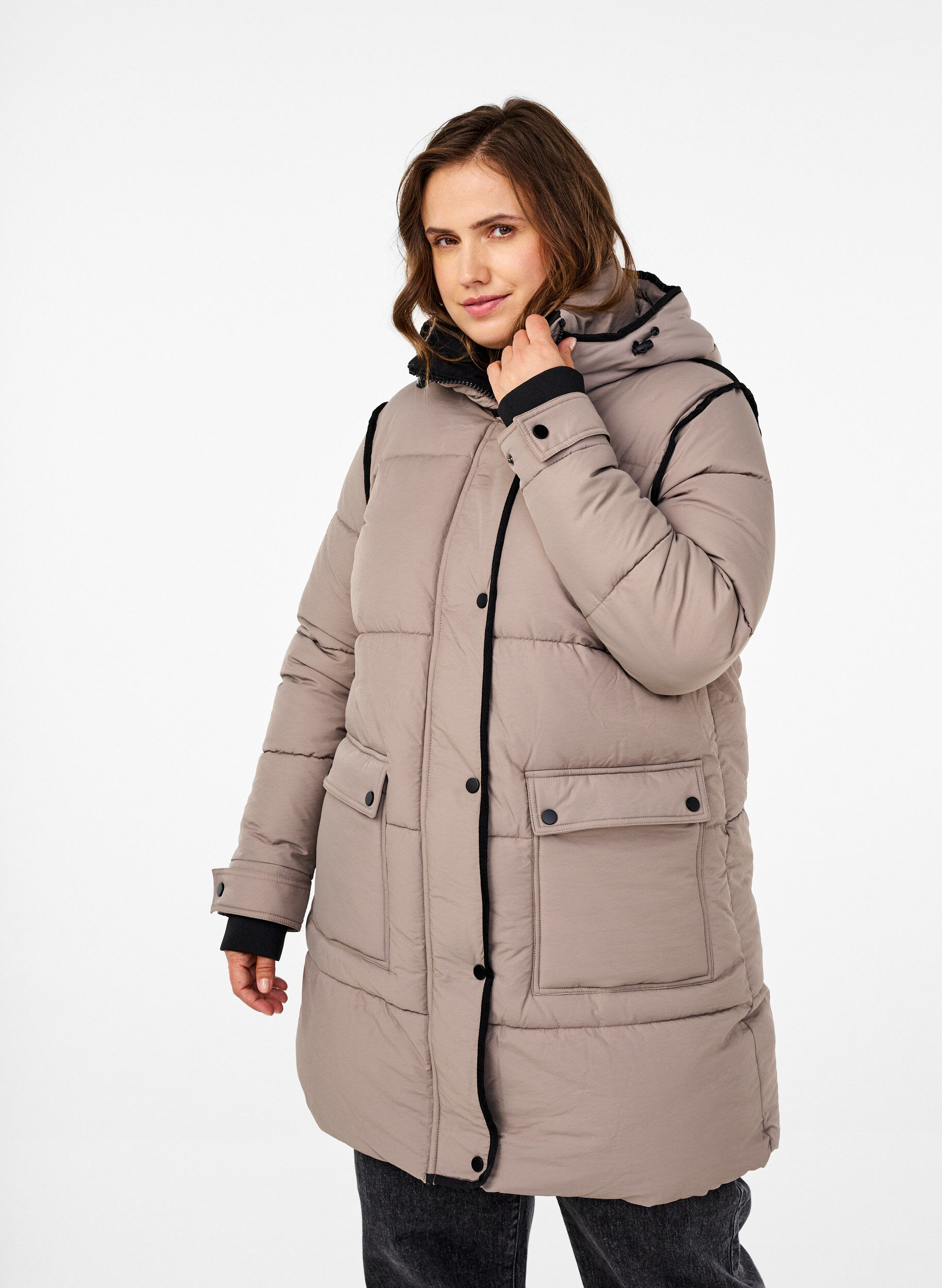 ZizziSteppjacke mit Kapuze und Kontrastdetails, Beige, Model image number 0