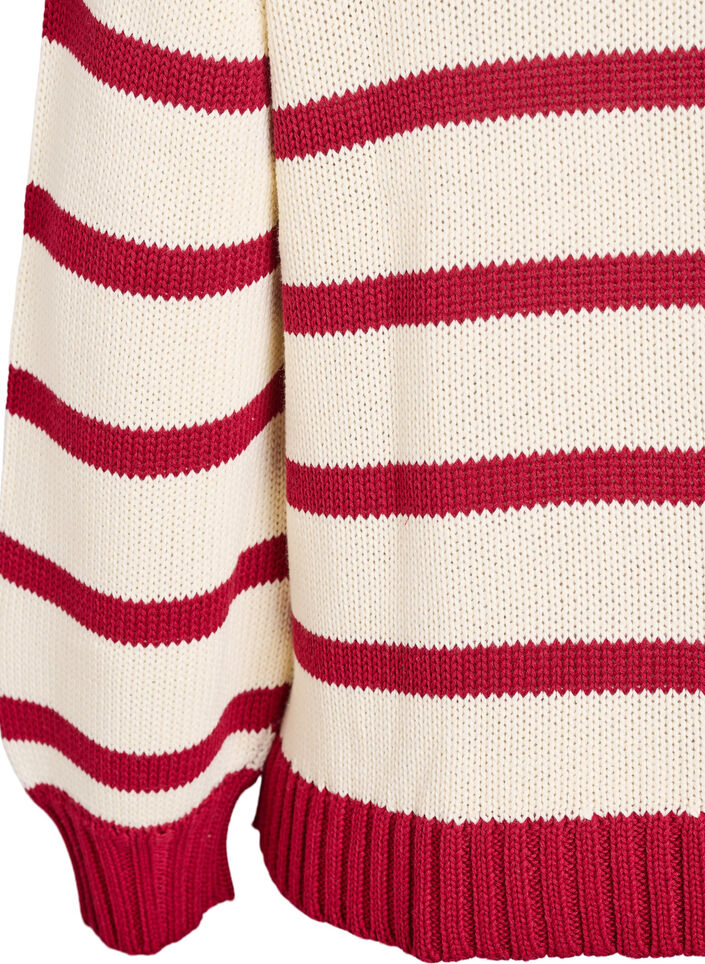 Gestreifte Strickbluse mit Polokragen, Vanille, Packshot image number 3