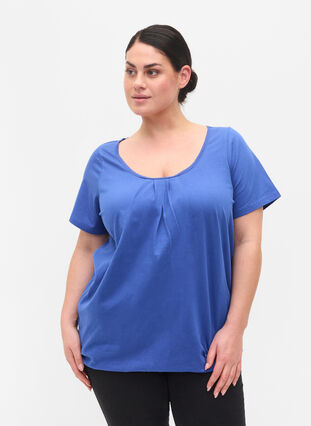 Kurzarm Baumwoll-T-Shirt, Dazzling Blue, Model image number 0