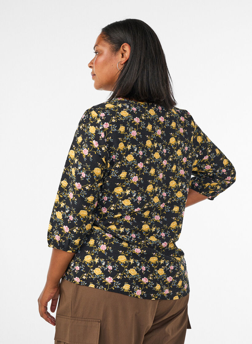 Gemusterte Bluse aus Viskose mit 3/4-&Auml;rmeln, Schwarz, Model image number 2