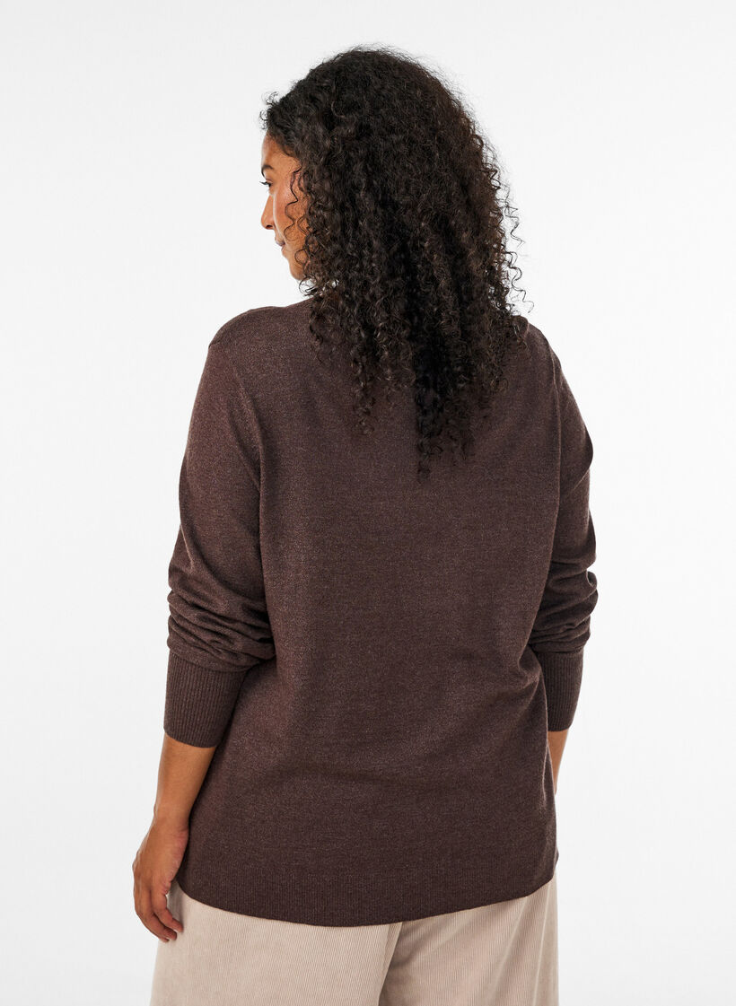 Strickbluse mit Rundhalsausschnitt, Braun, Model image number 2