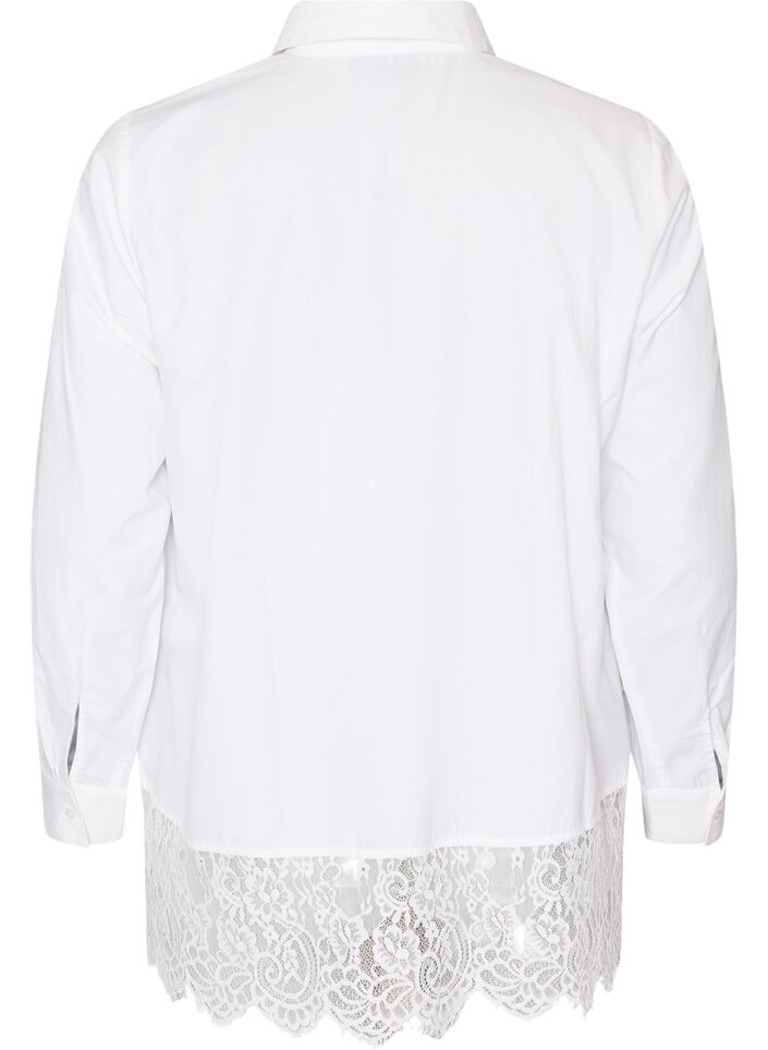 Lockere Bluse mit breiter Spitze, Wei&szlig;, Packshot image number 1