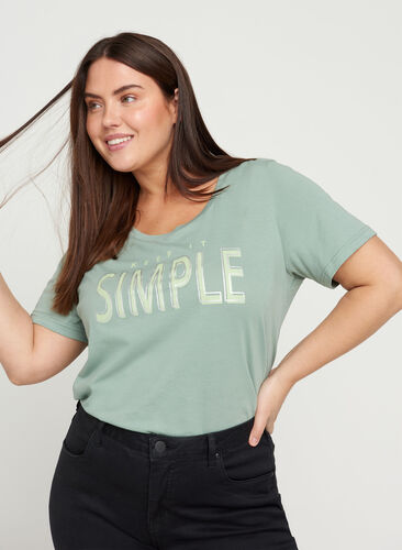 Kurzarm T-Shirt aus Baumwolle mit Aufdruck, Chinois Green SIMPLE, Model image number 0