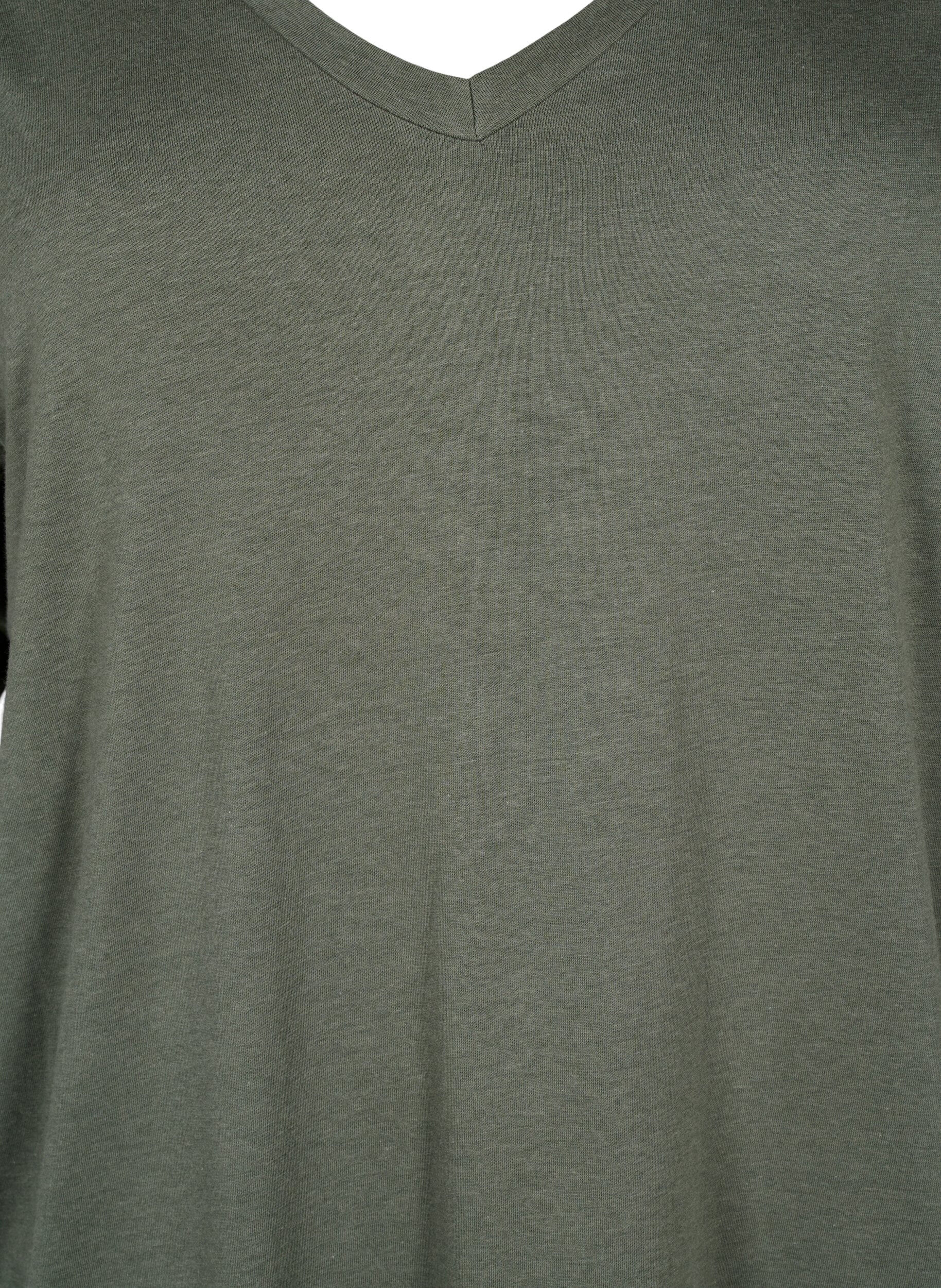 ZizziEinfarbiges Oversize T-Shirt mit V-Ausschnitt, Gr&uuml;n, Packshot image number 2