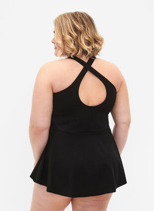 Badekleid mit gekreuztem Rücken und Rock, Black, Model image number 1