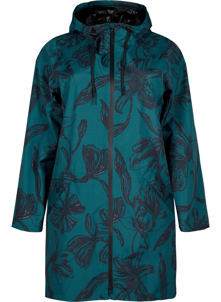 Regenjacke mit Druck, Deep Teal Black, Packshot image number 0