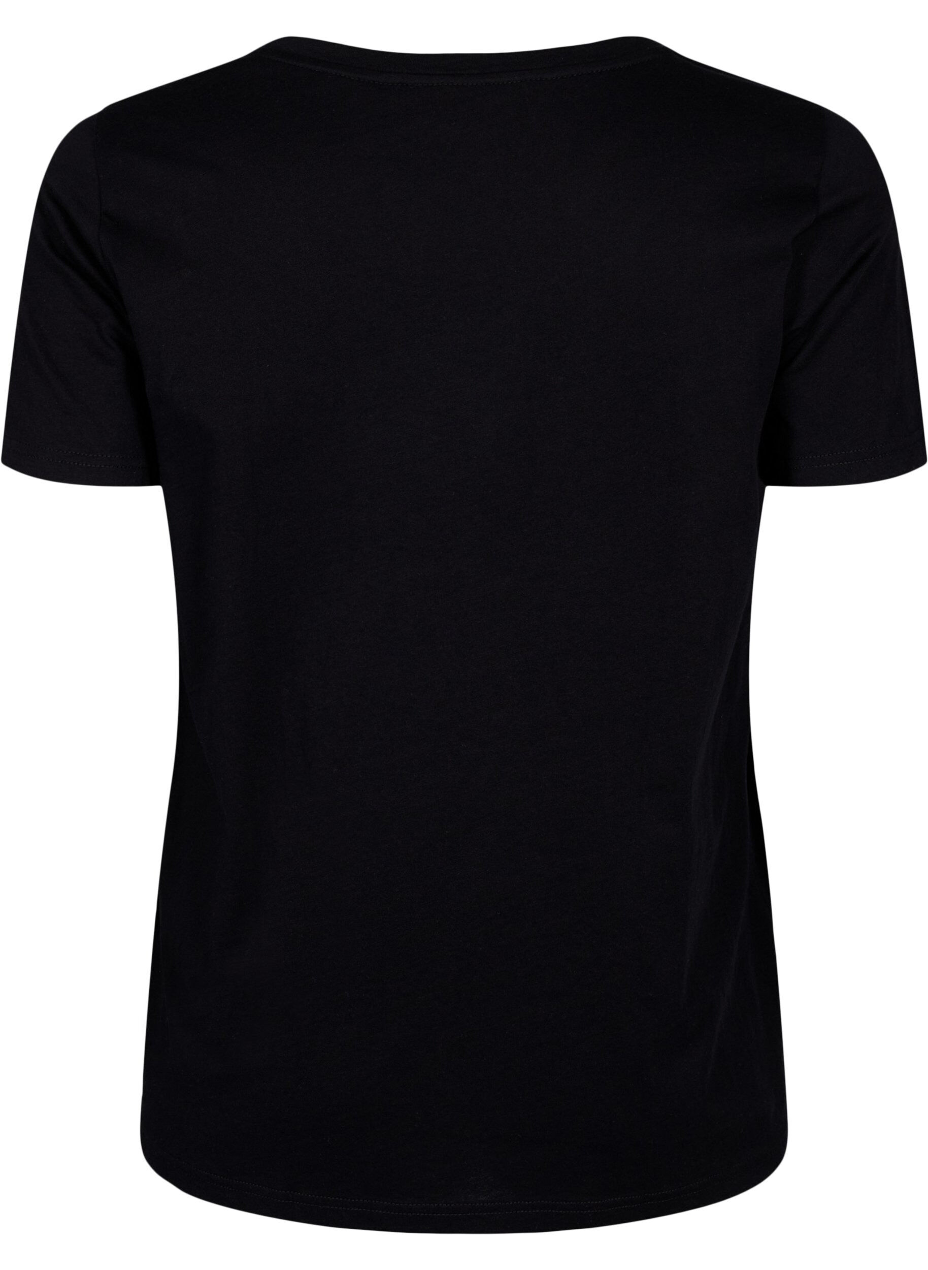 ZizziBaumwoll-T-Shirt mit Motiv, Black w. Flower, Packshot image number 1