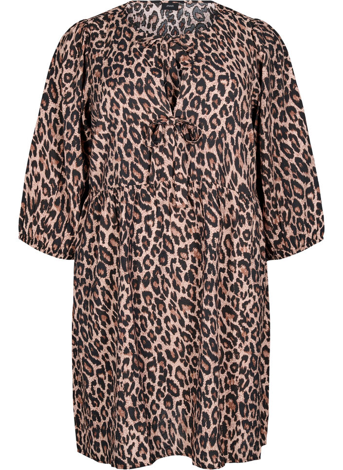 Kleid mit Schleifen und 3/4-Ärmeln, LEO AOP, Packshot image number 0