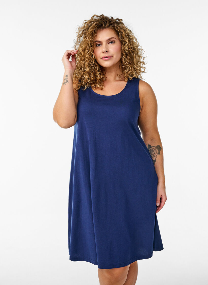 &Auml;rmelloses Kleid in A-Linie, Blau, Model image number 0