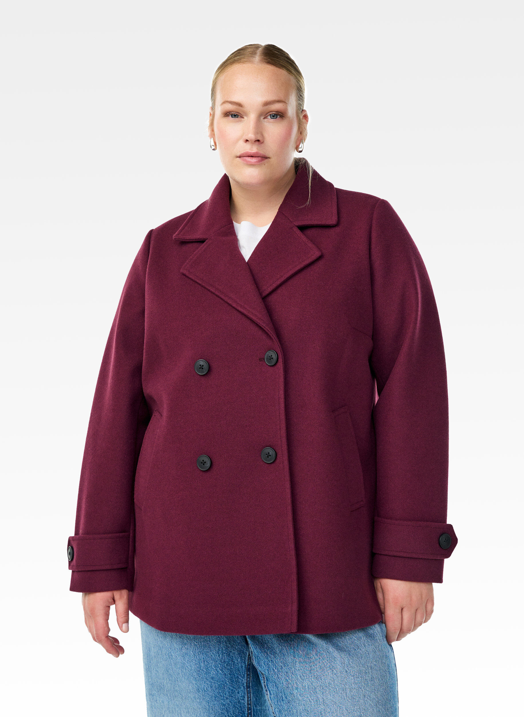 Kurzmantel mit zweireihiger Knopfleiste, Rot, Model