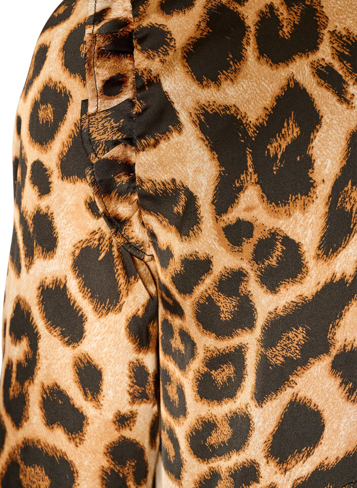 Kleid mit Leopardenmuster und R&uuml;schendetails, Braun, Packshot