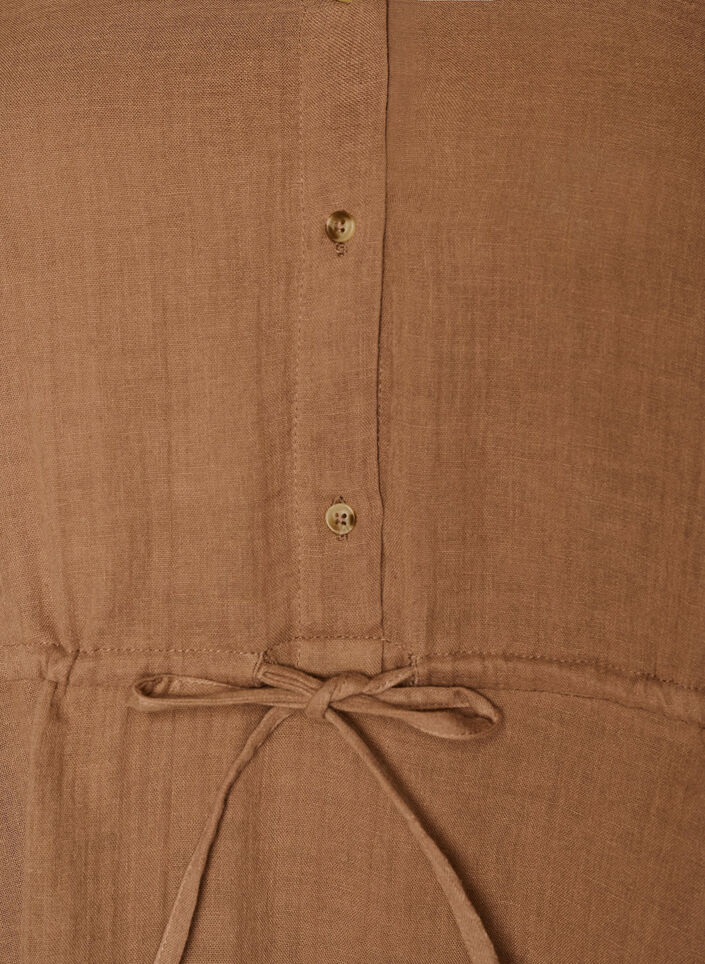 &Auml;rmelloses Kleid aus Baumwoll-Musselin mit Bindeband, Braun, Packshot image number 2