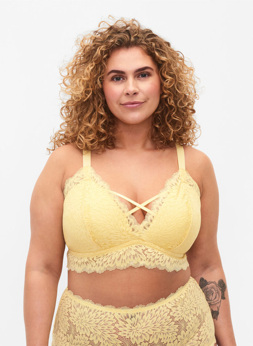 Bralette mit String-Details und weicher Polsterung, Pale Banana ASS, Model image number 0