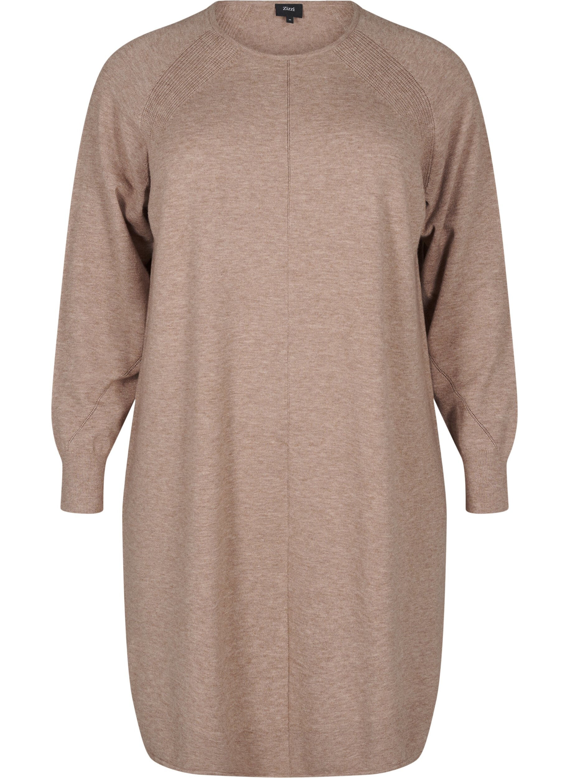 ZizziStrickkleid mit Rundhalsausschnitt und Strickmuster, Fossil Mel., Packshot image number 0