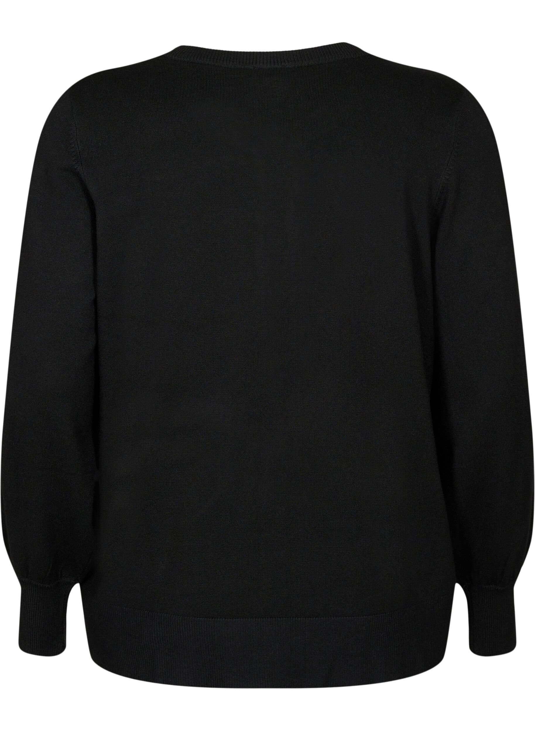ZizziStrickjacke mit Rundhalsausschnitt und Kn&ouml;pfen, Schwarz, Packshot image number 1