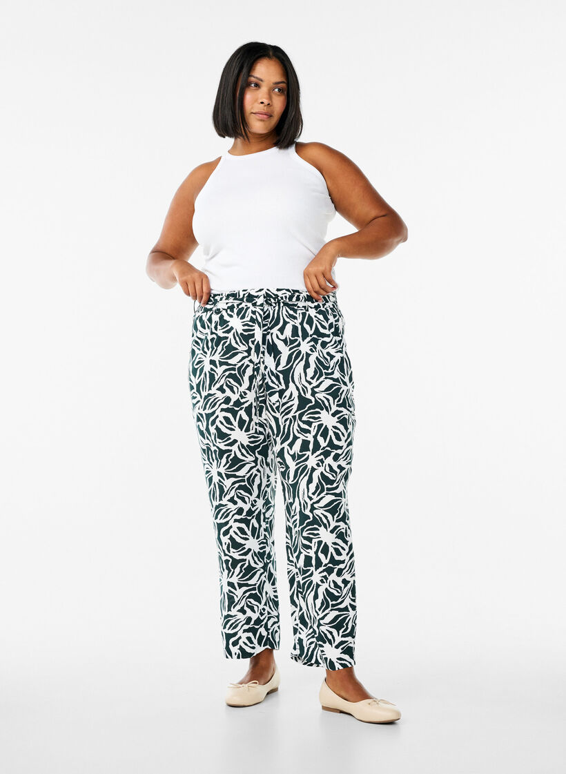 Hoch taillierte Hose aus Viskose, Gr&uuml;n, Model image number 0