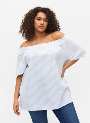 Bluse aus 100% Baumwolle, Kentucky Blue Stripe, Model image number 0