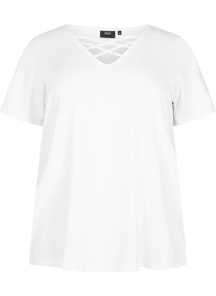 T-Shirt mit V-Ausschnitt und Kreuzdetails, Warm Off-white, Packshot image number 0