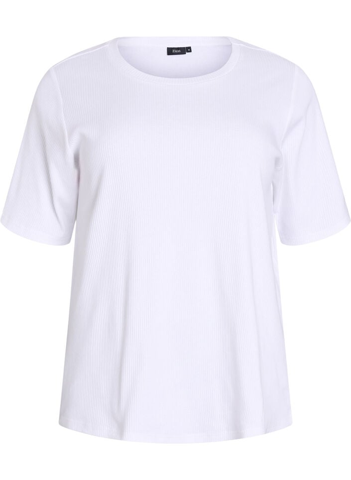 Bluse aus geripptem Jersey mit kurzen &Auml;rmeln, Wei&szlig;, Packshot image number 0