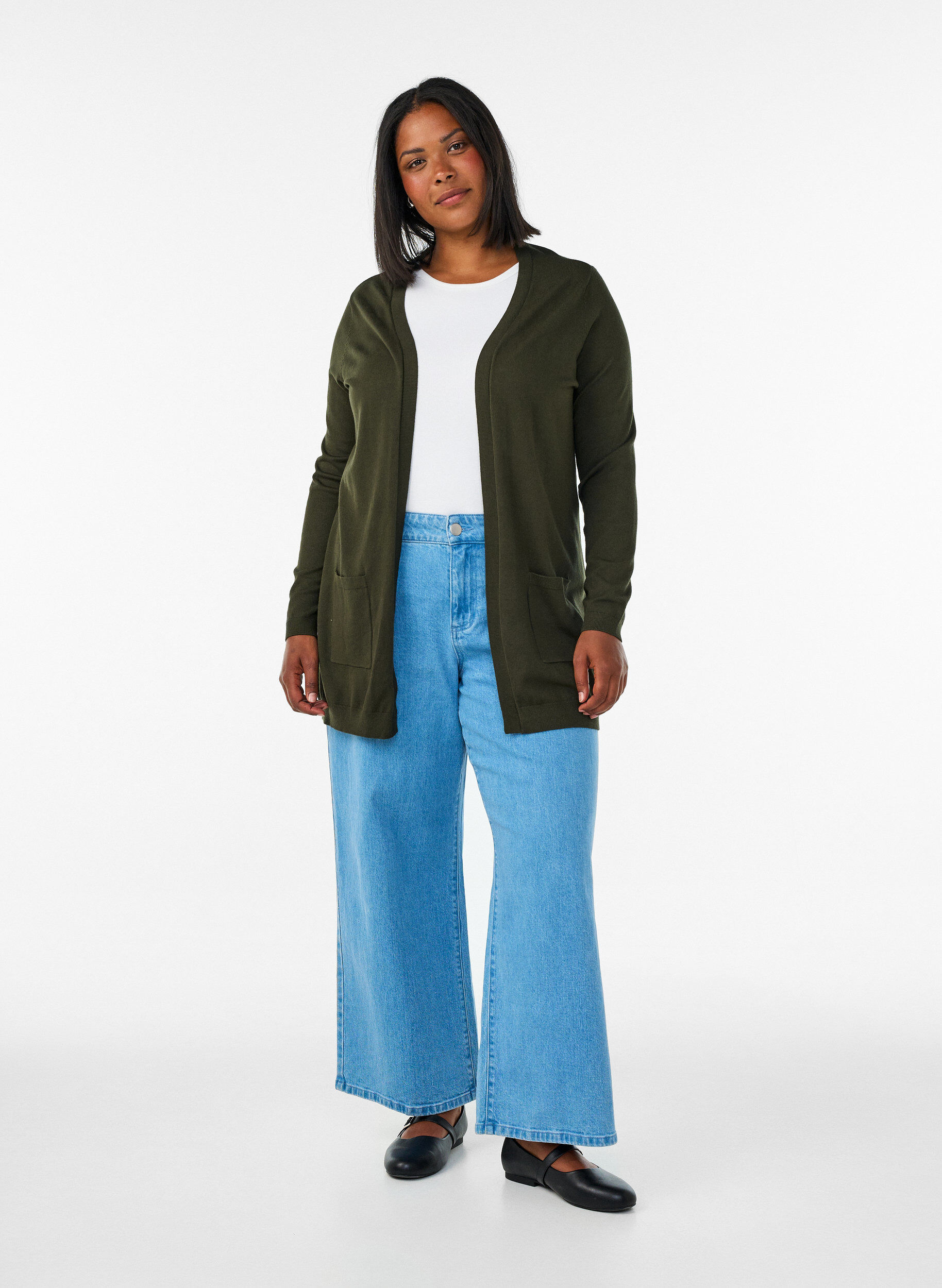 ZizziLange Strickjacke aus einer Viskosemischung, Gr&uuml;n, Model image number 1