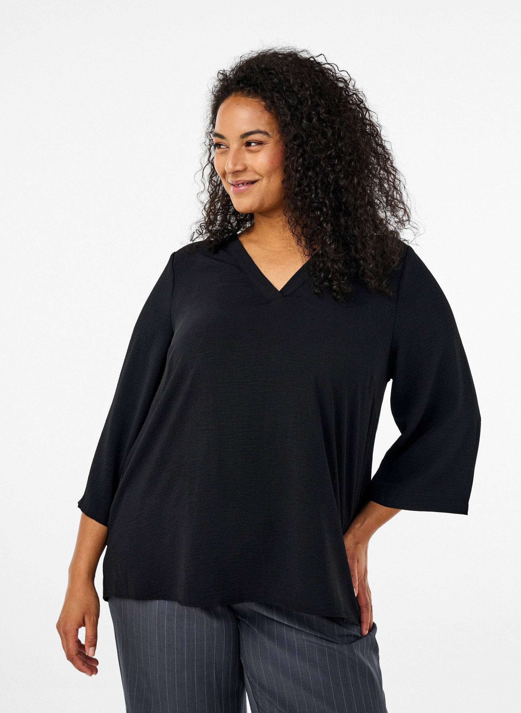 ZizziBluse mit 3/4-&Auml;rmeln, Schwarz, Model image number 0
