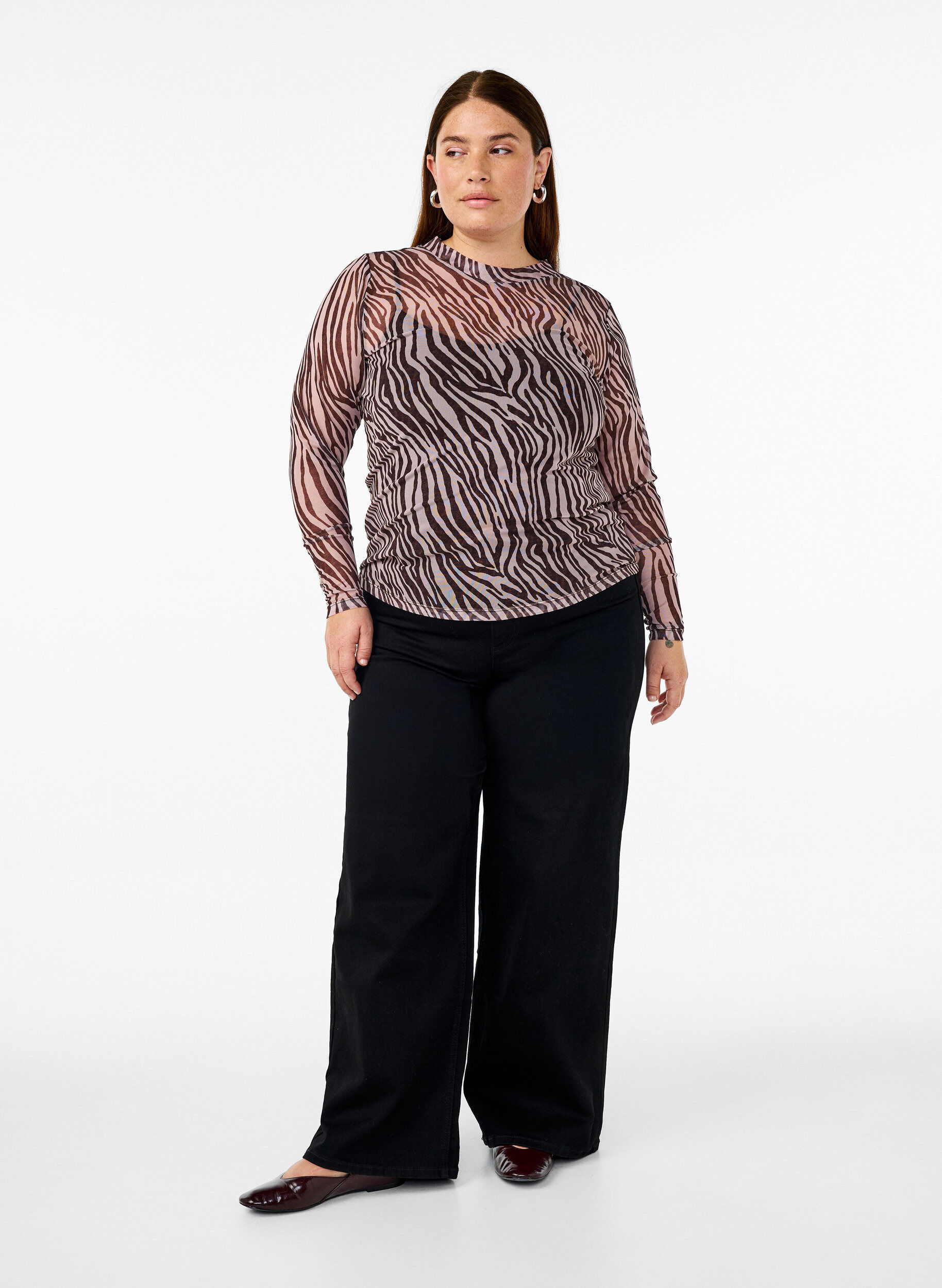 ZizziMesh-Top mit Zebraprint, Schwarz, Model image number 1