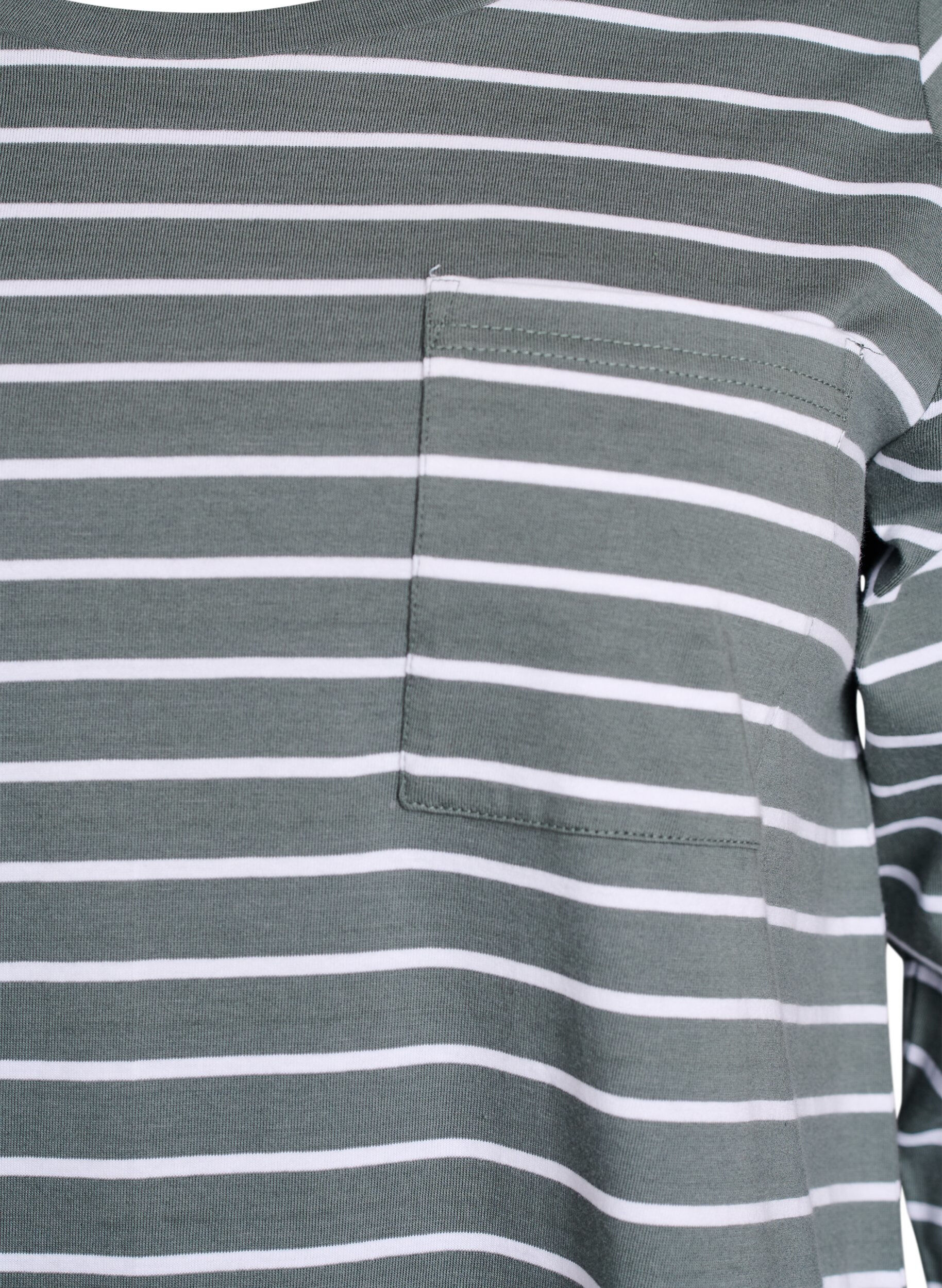 ZizziGestreiftes Nachthemd aus Bio-Baumwolle, Gr&uuml;n, Packshot image number 2