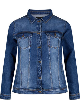 Kurze Denim-Jacke aus Baumwolle, Blue denim, Packshot image number 0