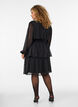 Knielanges Kleid mit transparenten Streifen und Wickeleffekt, Schwarz, Model image number 2