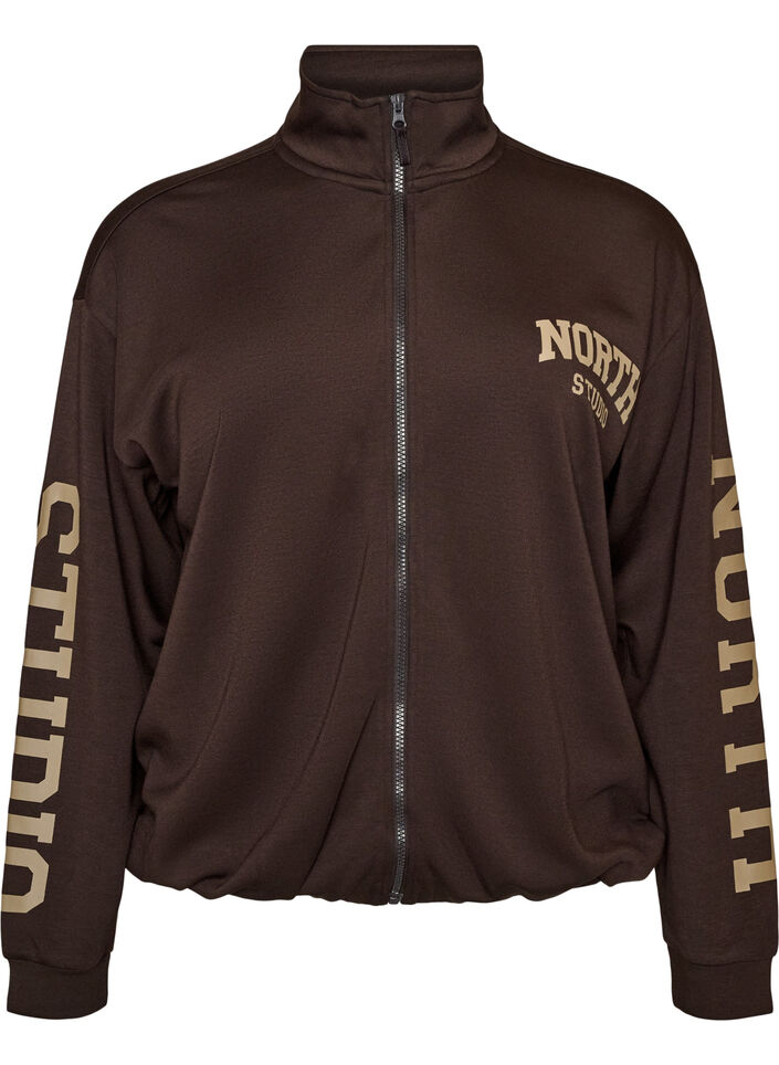 Sporty Bomber-Cardigan mit Rei&szlig;verschluss und hohem Kragen, Braun, Packshot image number 0