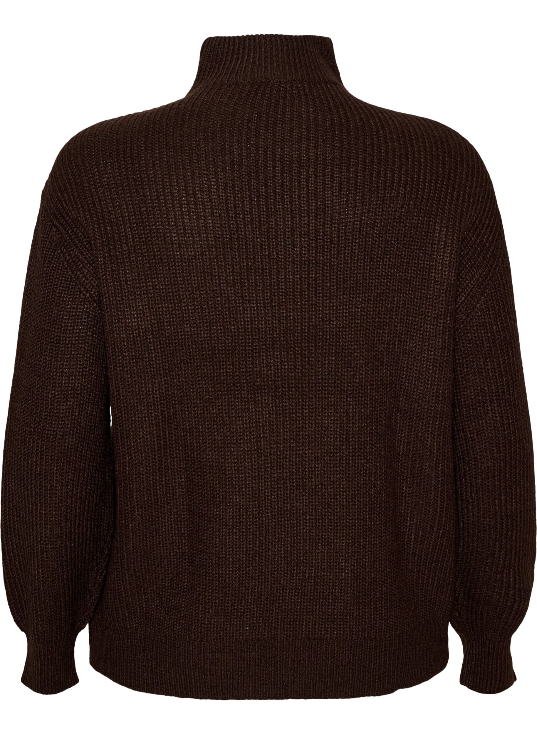 ZizziStrickpullover mit hohem Kragen und Rei&szlig;verschluss, Braun, Packshot image number 1
