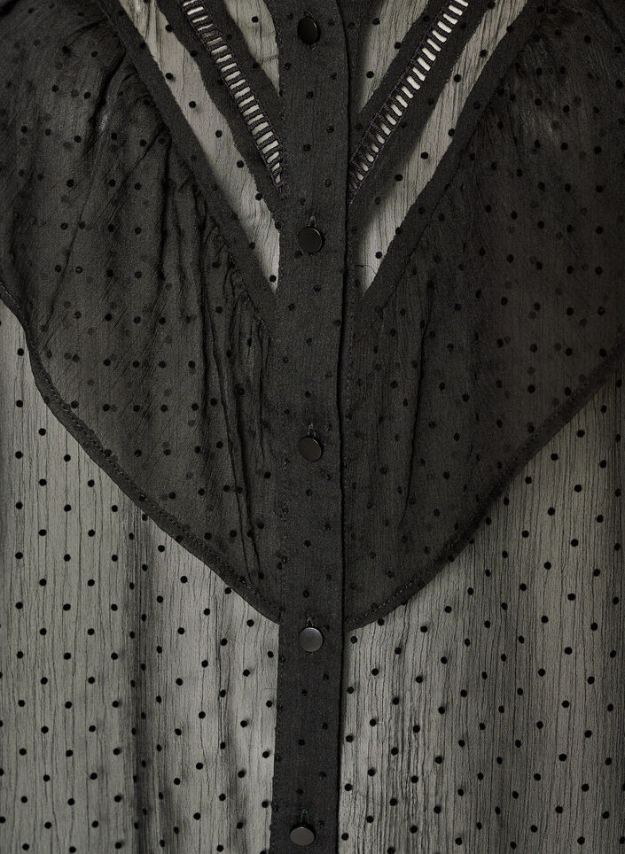 Transparente Hemdbluse mit Punkten und R&uuml;schendetails, Schwarz, Packshot image number 2
