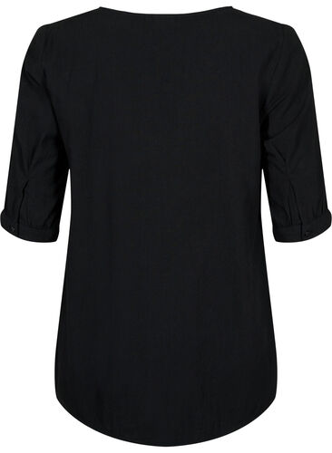 FLASH - Bluse aus Baumwolle mit halblangen Ärmeln, Black, Packshot image number 1