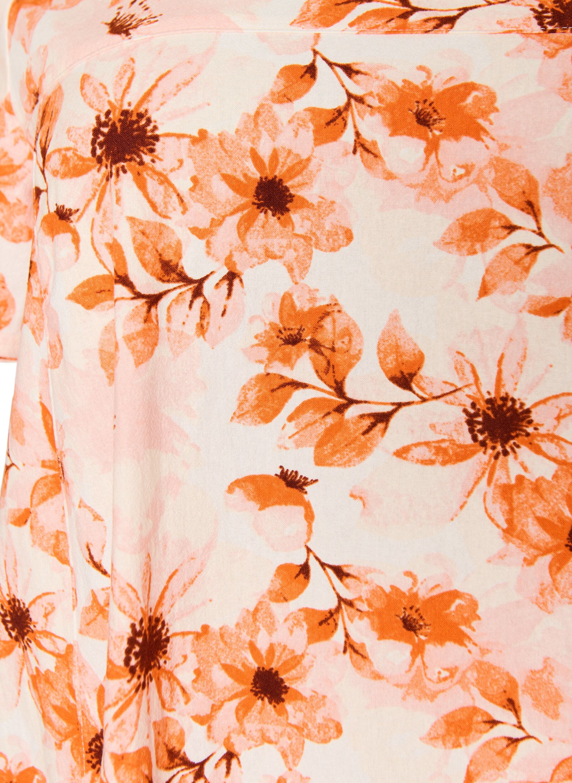 ZizziKurz&auml;rmliges Baumwollkleid mit Aufdruck, Orange, Packshot image number 2