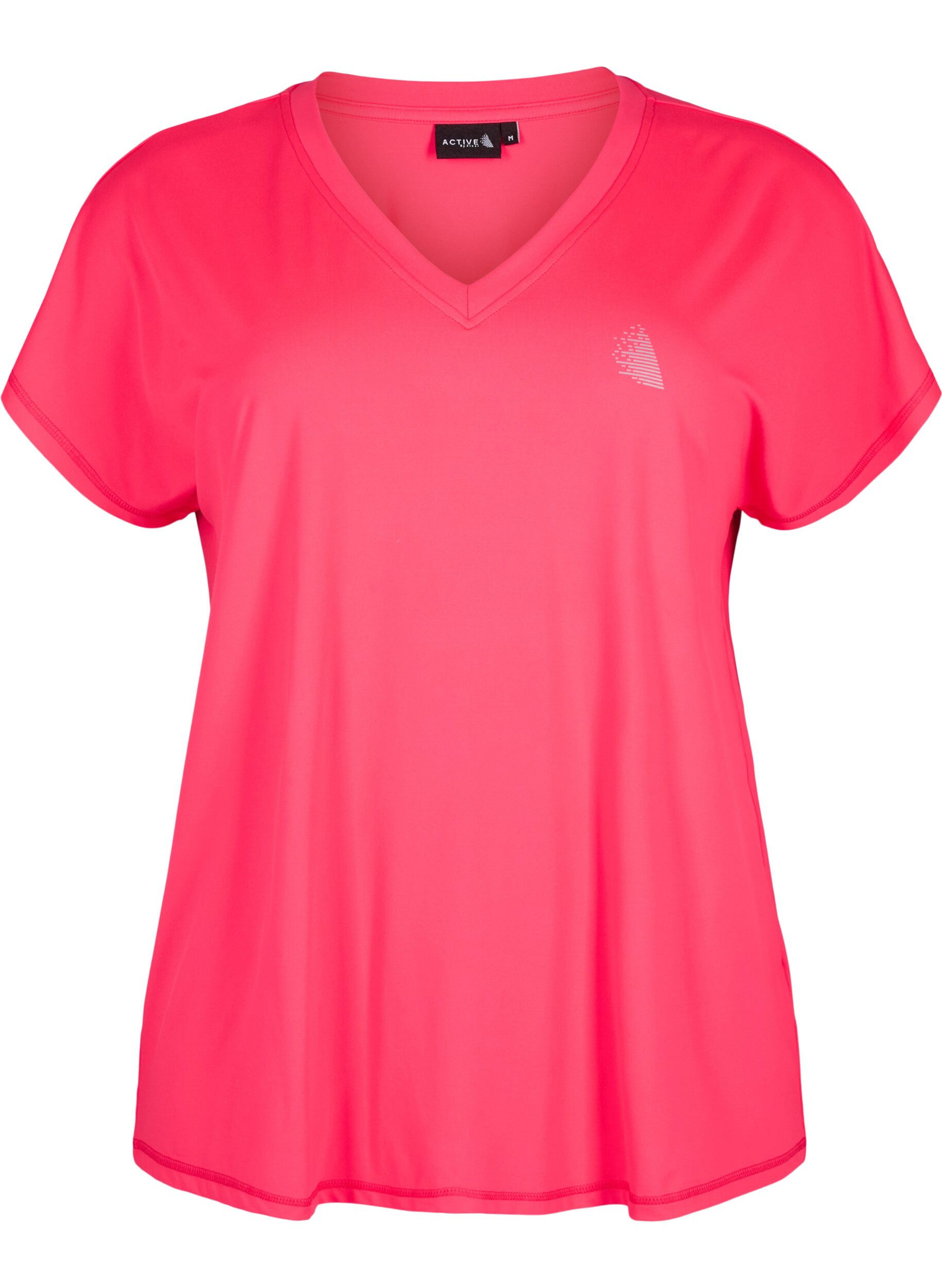 ZizziLockeres Trainings-T-Shirt mit V-Ausschnitt, Neon Diva Pink, Packshot image number 0