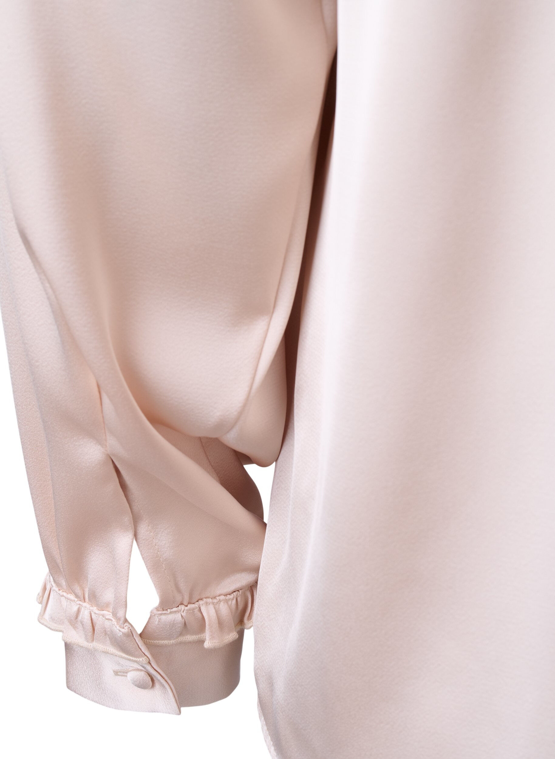 Zizzi Hemdbluse aus Satin mit R&uuml;schen, Champagne, Packshot image number 3