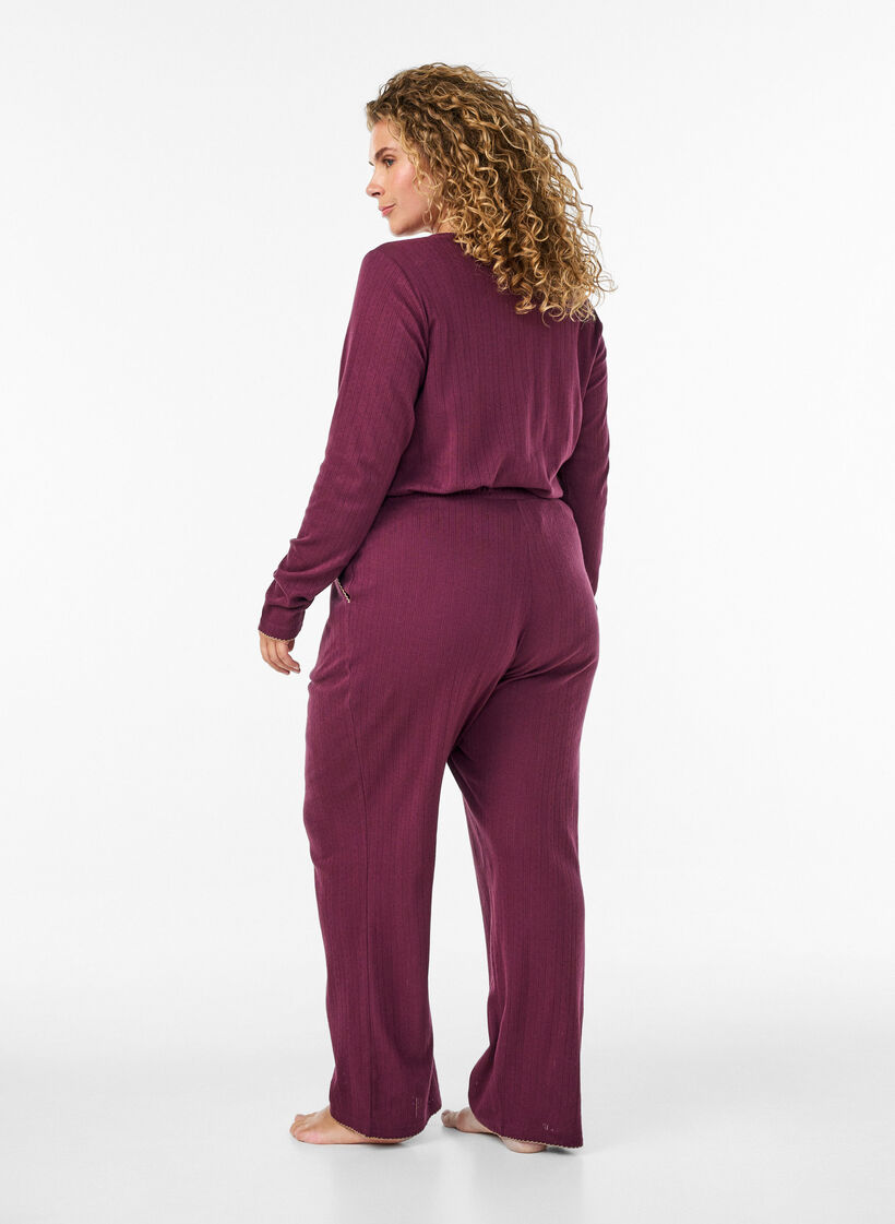 Pyjamahose aus Bio-Baumwolle mit Lochstickerei, Dunkles Bordeaux, Model image number 1