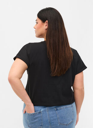 T-Shirt aus Baumwolle mit Lochstickerei , Black, Model image number 1