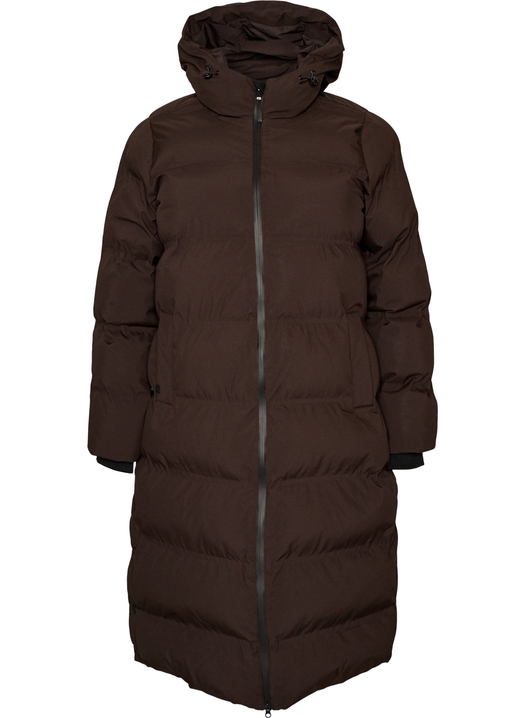 ZizziLanger Winter-Steppmantel mit Kapuze, Braun, Packshot image number 0