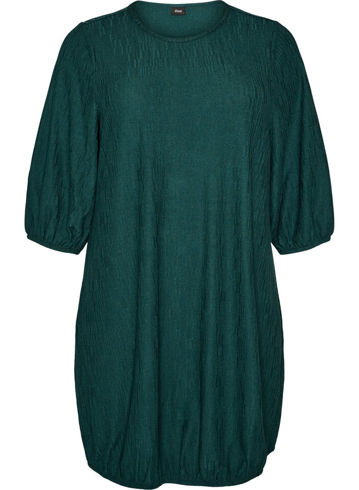 Kleid in Ballonform mit Struktur, Gr&uuml;n, Packshot image number 0