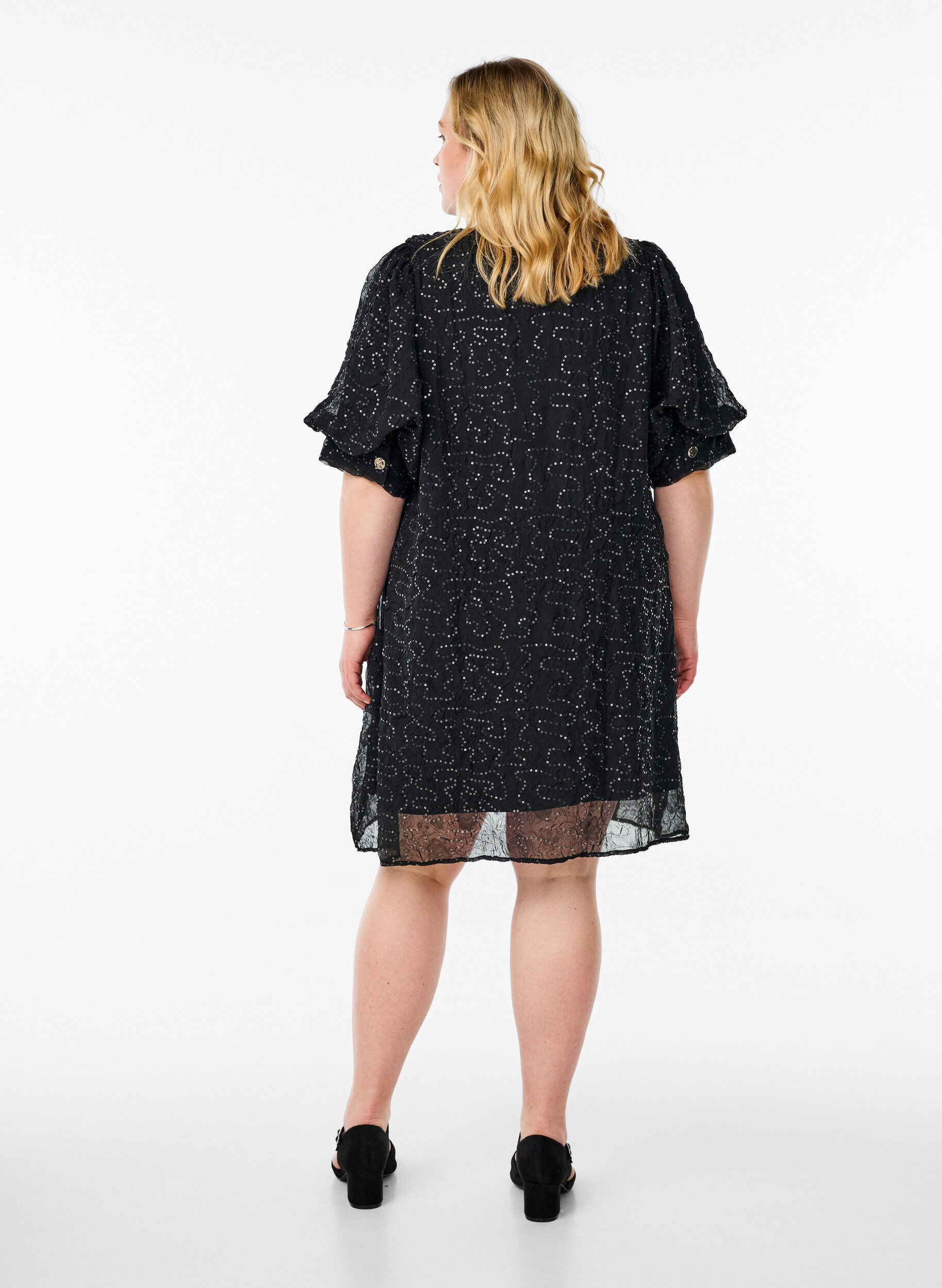 ZizziKurzes Festkleid mit Pailletten, Schwarz, Model image number 2