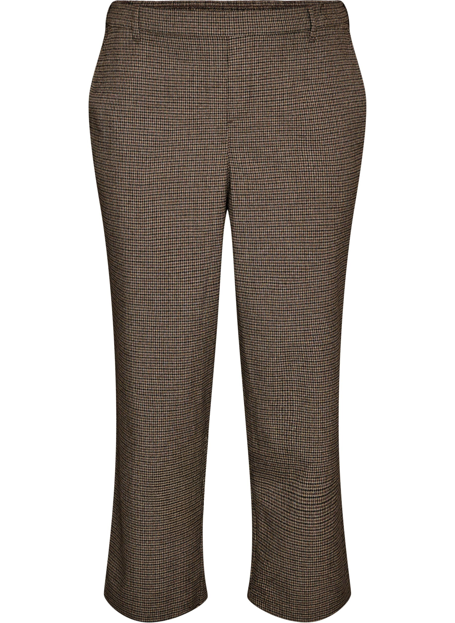 ZizziHose mit kleinem Karomuster und geradem Bein, Braun, Packshot image number 0