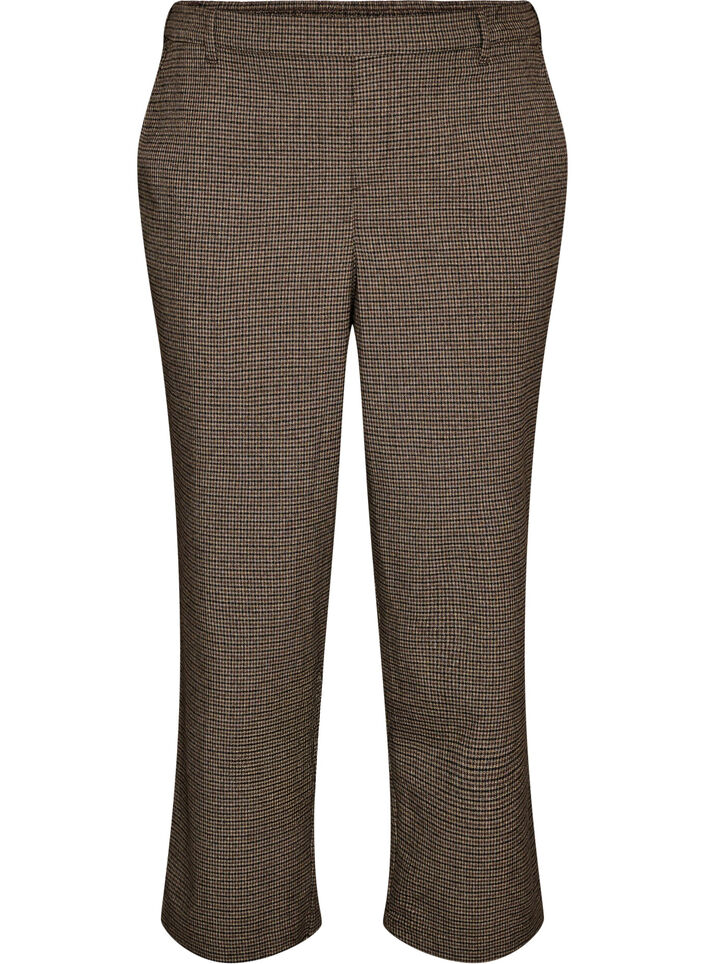 Hose mit kleinem Karomuster und geradem Bein, Braun, Packshot image number 0