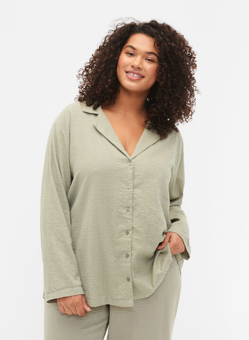 Hemd aus Baumwolle mit Struktur, Seagrass , Model image number 0