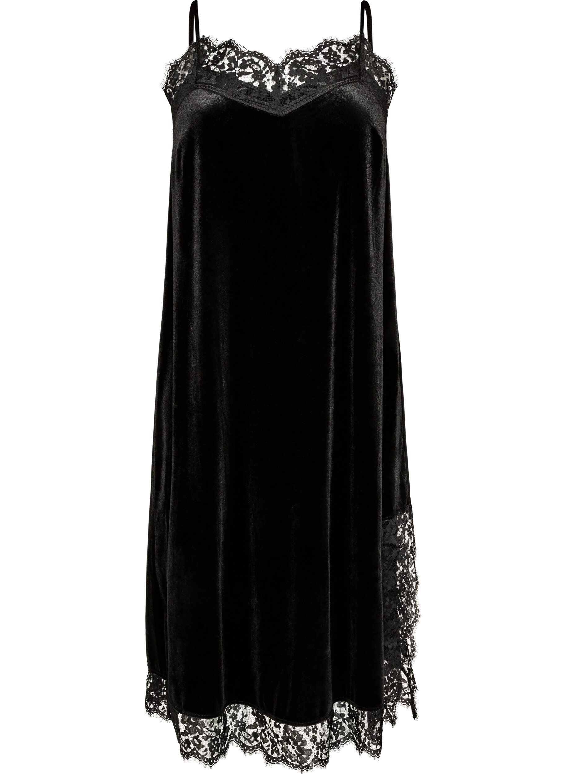 ZizziSamtkleid mit Spitze und Seitenschlitz, Schwarz, Packshot image number 0