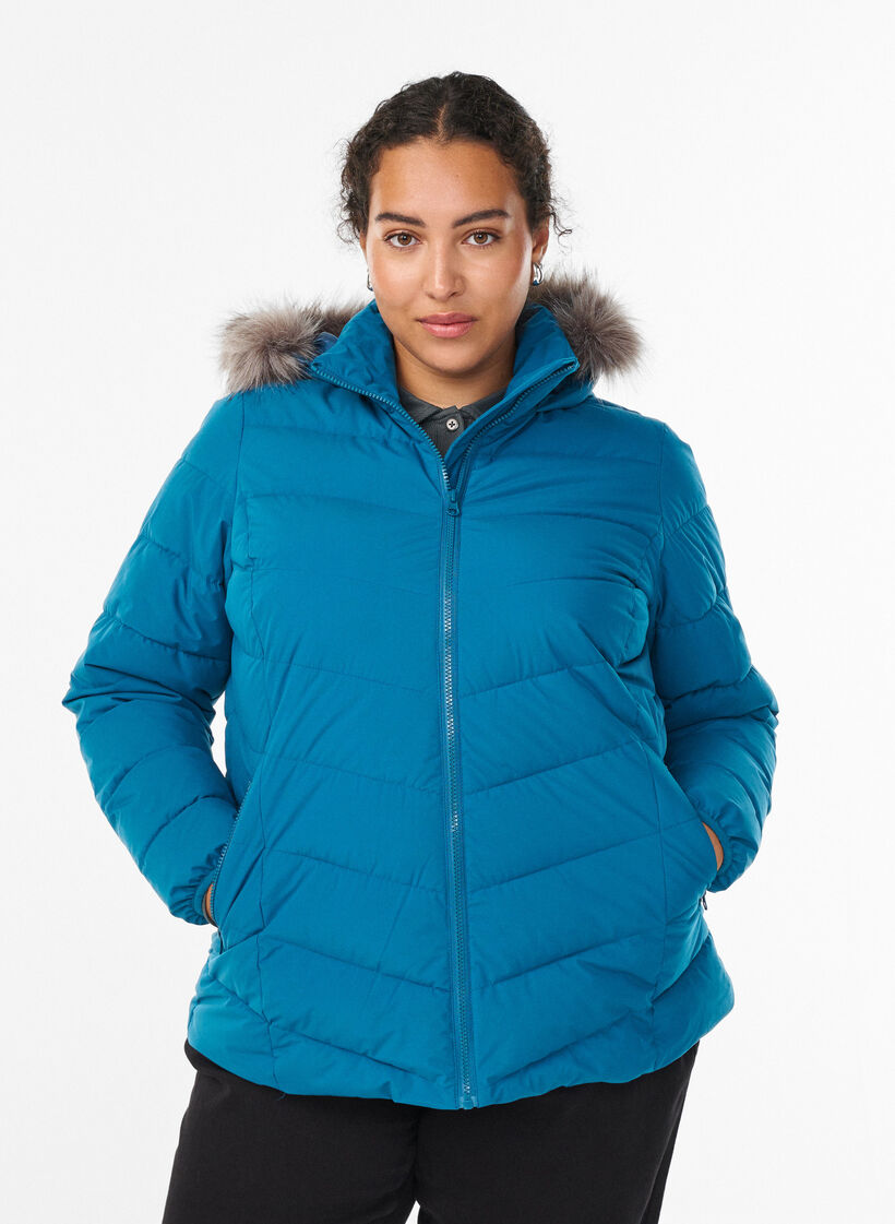 Kurze Steppjacke mit Kapuze, Petrol, Model image number 0
