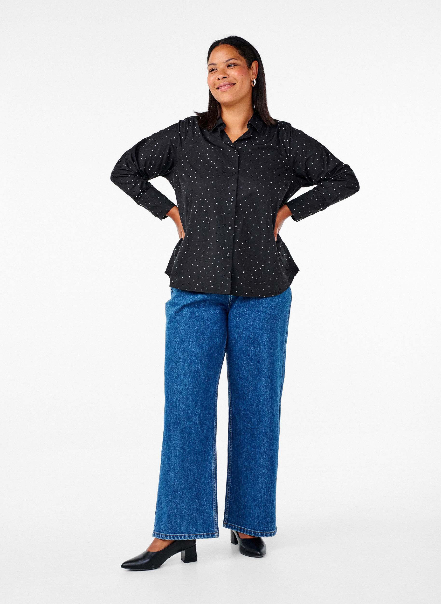 ZizziHemd mit Strass-Steinen, Black, Model image number 3