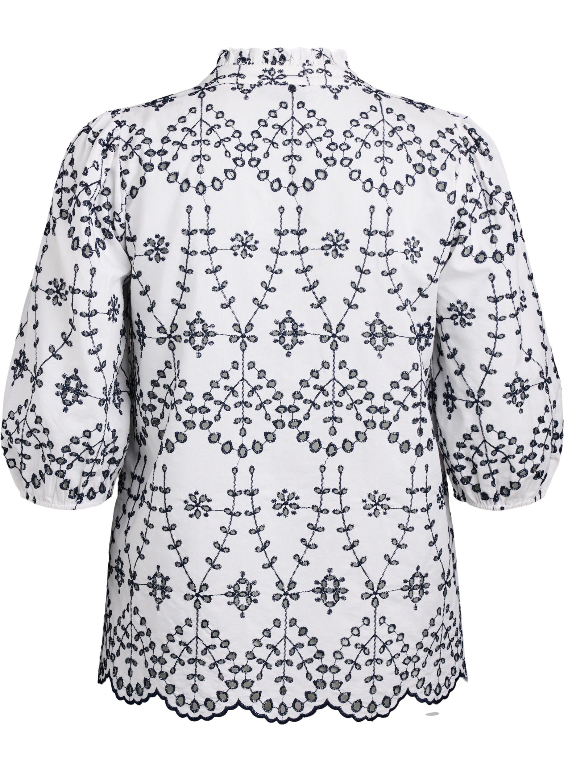 ZizziBluse mit 3/4-&Auml;rmeln und kontrastierender Broderie Anglaise, Wei&szlig;, Packshot image number 1
