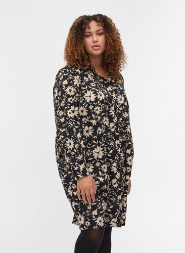 Kleid mit Print und passendem Haargummi, Black Beige AOP, Model image number 0